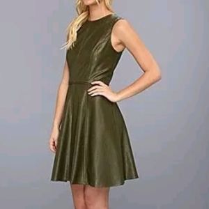 Vince Camuto Green Faux Leather Size 8 Fit and Flare Dress